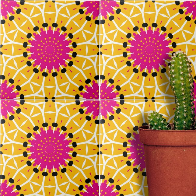 Carreau Motif géométrique Abstrait en mosaïque rose jaune (Créateur téléchargé)