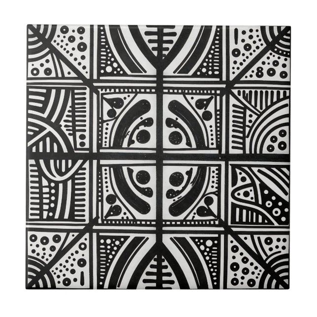Carreau Motif géométrique abstrait noir et blanc (Devant)