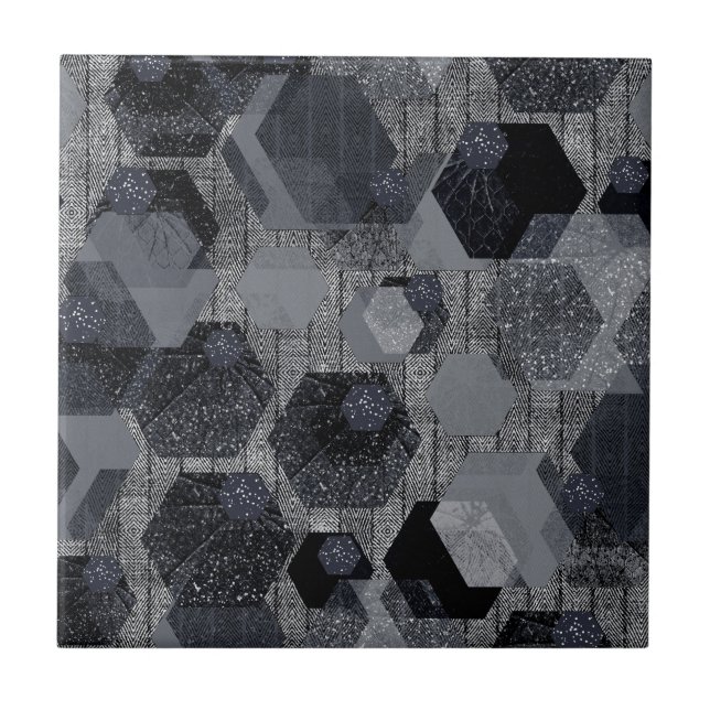 Carreau motif géométrique Abstrait, noir et gris. (Devant)