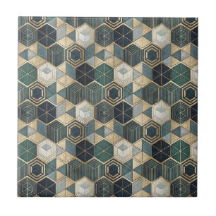 Carreau Motif géométrique abstrait sarcelle et or moderne