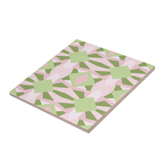 Carreau Motif géométrique abstrait vert et rose pastel (Côté)