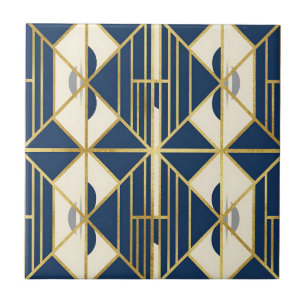 Carreau Motif géométrique Art Déco Navy et Or