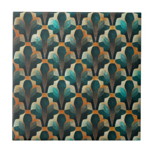 Carreau Motif géométrique Art déco sarcelle et or