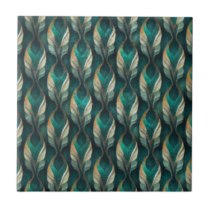 Carreau Motif géométrique Art Déco sarcelle et or