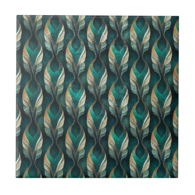 Carreau Motif géométrique Art Déco sarcelle et or (Devant)