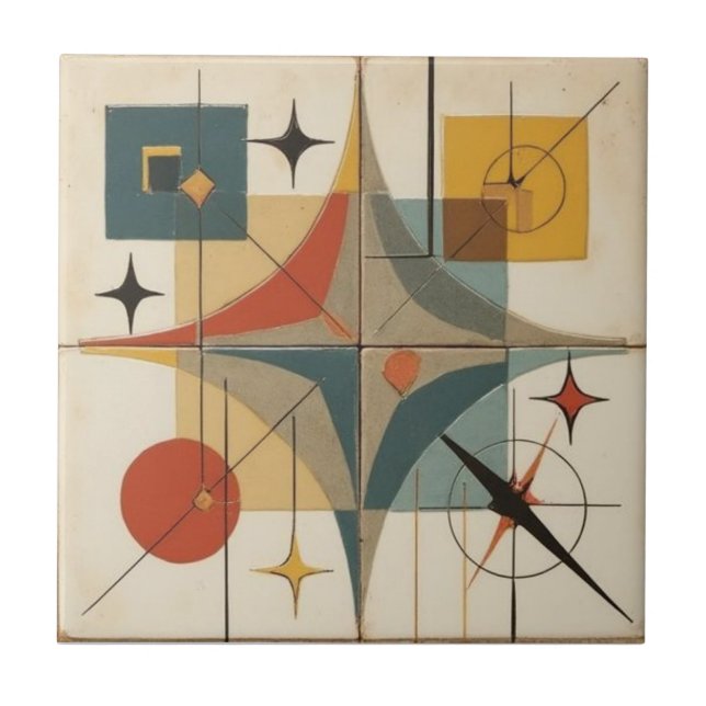 Carreau Motif géométrique atomique du milieu du siècle rét (Devant)