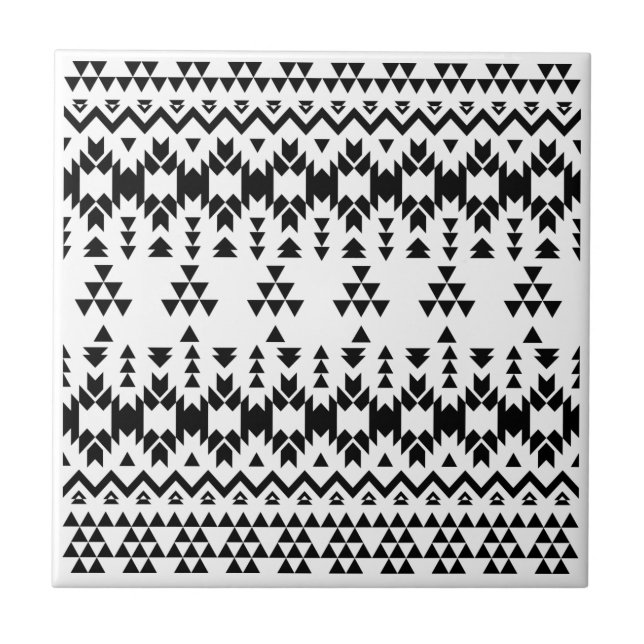 Carreau Motif géométrique Aztec noir et blanc (Devant)