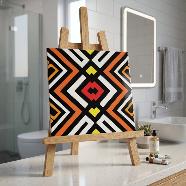 Carreau Motif géométrique aztèque orange noir chevron gras (Créateur téléchargé)