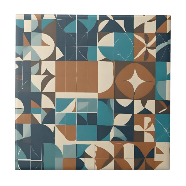 Carreau Motif géométrique bleu foncé, sarcelle, marron et  (Devant)