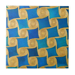 Carreau Motif géométrique bleu or de l'Égypte antique