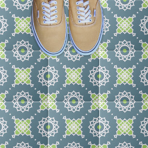 Carreau Motif géométrique bleu vert blanc dentelle