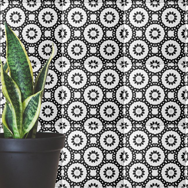Carreau Motif géométrique Boho en mosaïque noire blanche e (Créateur téléchargé)