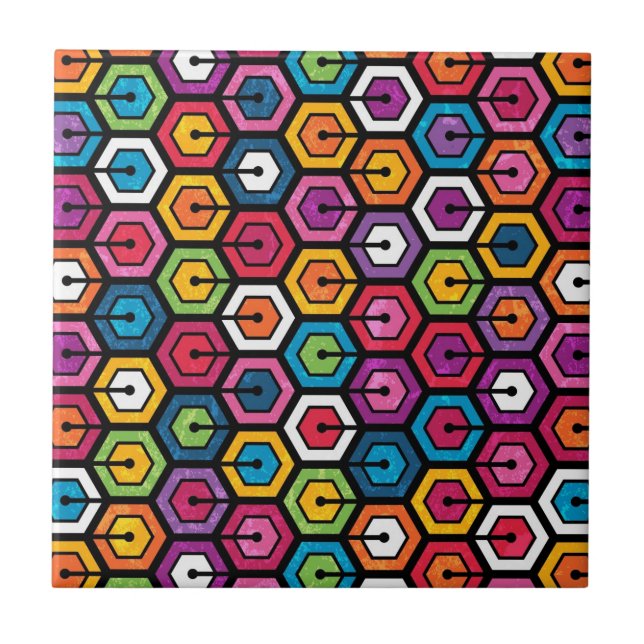 Carreau motif géométrique coloré avec hexagones (Devant)