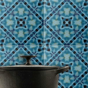 Carreau Motif géométrique complexe bleu doux et Indigo