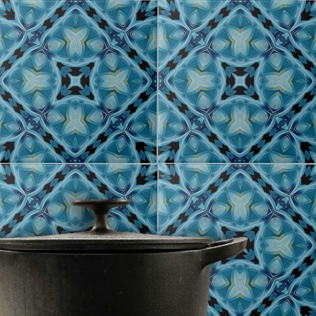 Carreau Motif géométrique complexe bleu doux et Indigo (Créateur téléchargé)