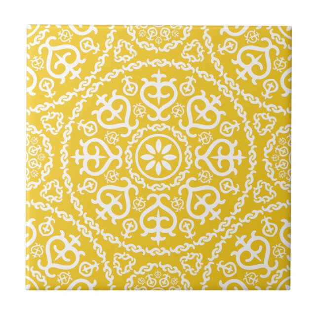 Carreau Motif géométrique complexe élégant jaune et blanc (Devant)