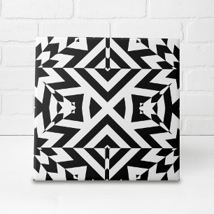 Carreau Motif géométrique d'art lumineux noir et blanc
