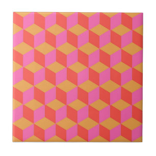 Carreau Motif géométrique de cube carré rose orange rétro