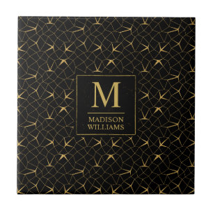 Carreau Motif géométrique de luxe pailleté noir et or
