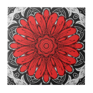 Carreau Motif géométrique de marguerite en rouge, noir et 