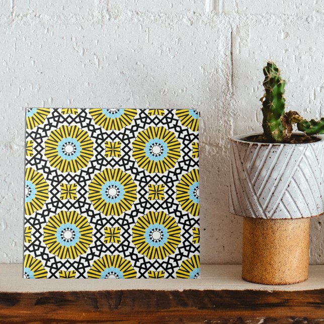 Carreau Motif géométrique en mosaïque jaune bleu noir et b (Créateur téléchargé)