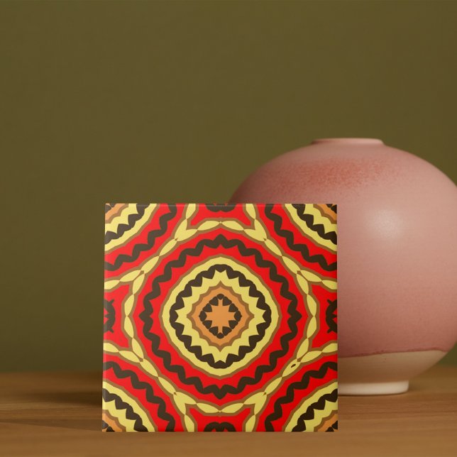 Carreau Motif géométrique en mosaïque orientale rouge vif (Créateur téléchargé)