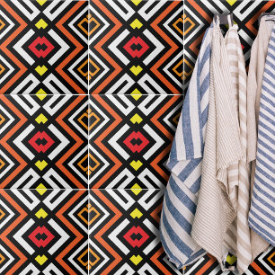 Carreau Motif géométrique en mosaïque rouge orange noire b