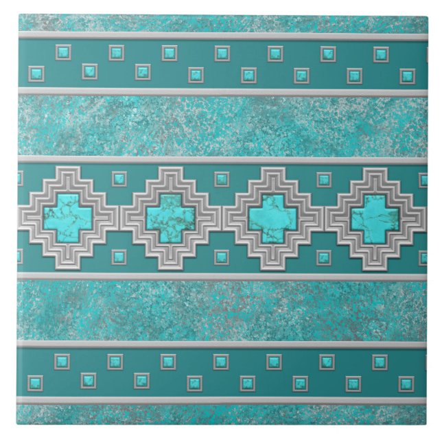 Carreau Motif géométrique en pierre turquoise du sud-ouest (Devant)