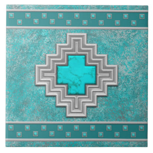 Carreau Motif géométrique en pierre turquoise du sud-ouest