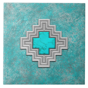 Carreau Motif géométrique en pierre turquoise du sud-ouest