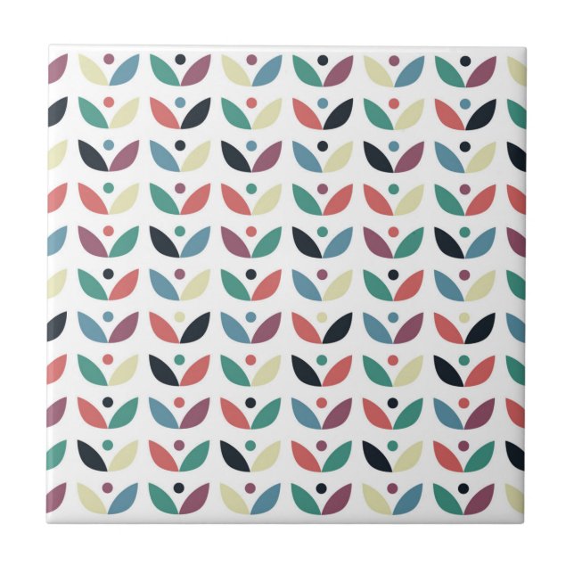 Carreau Motif géométrique floral d'art populaire (Devant)