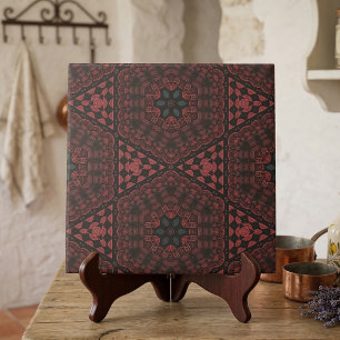 Carreau Motif géométrique floral détaillé noir rouge