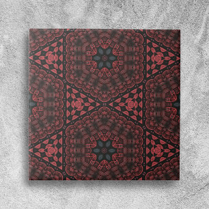 Carreau Motif géométrique floral détaillé noir rouge