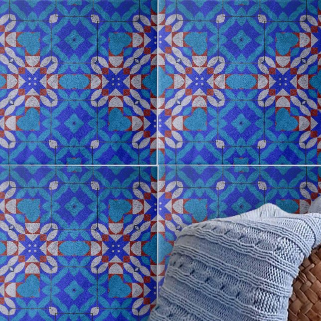Carreau Motif géométrique Gras bleu rouge blanc mosaïque (Créateur téléchargé)