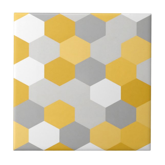 Carreau Motif Géométrique Hexagonal Gris Jaune (Devant)