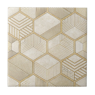 Carreau Motif Géométrique Hexagone Or Élégant - Marbre 3
