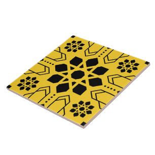 Carreau Motif géométrique islamique noir et jaune gras