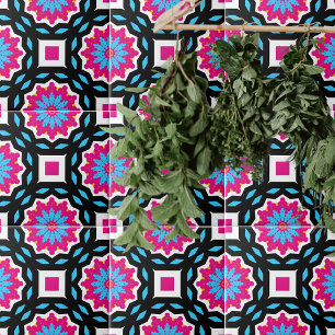 Carreau Motif géométrique Magenta Black Blue White Mosaic