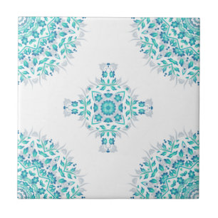 Carreau Motif géométrique Mandala blanc turquoise