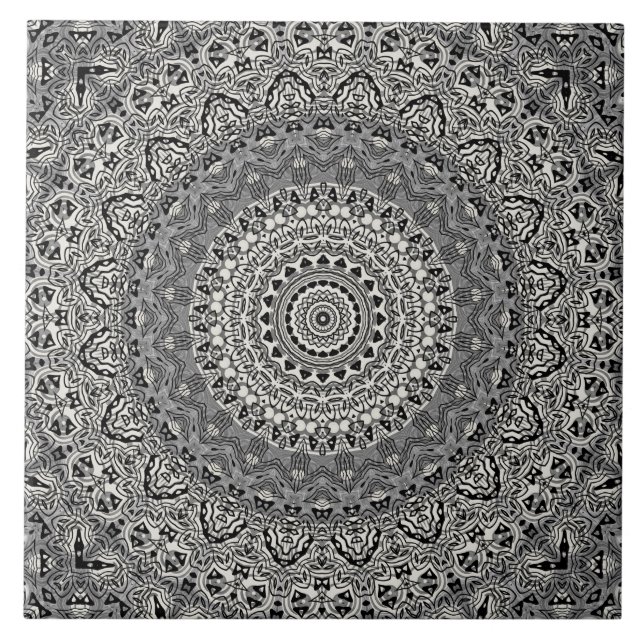 Carreau Motif géométrique mandala noir et blanc (Devant)