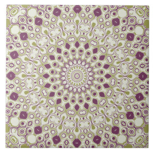 Carreau Motif géométrique mandala violet et olive