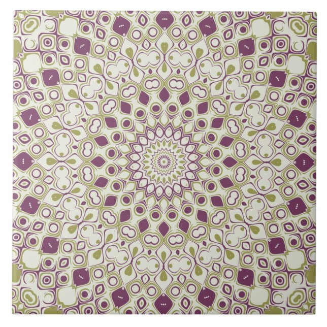 Carreau Motif géométrique mandala violet et olive (Devant)