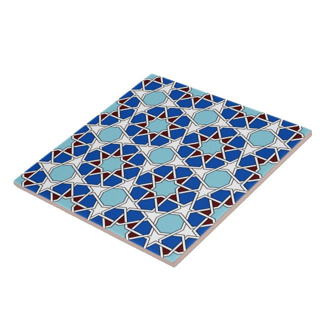 Carreau Motif géométrique marocain blanc bleu islamique (Côté)
