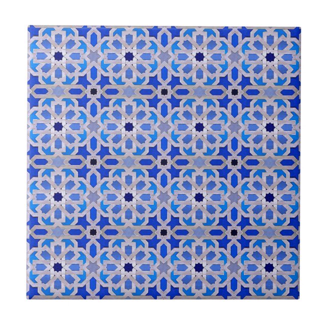 Carreau Motif géométrique marocain bleu (Devant)