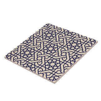 Carreau Motif géométrique marocain bleu islamique