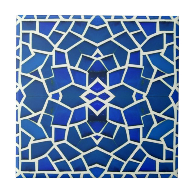 Carreau Motif géométrique marocain en mosaïque bleue (Devant)
