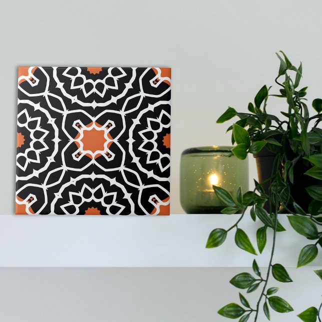 Carreau Motif géométrique marocain noir blanc orange (Créateur téléchargé)
