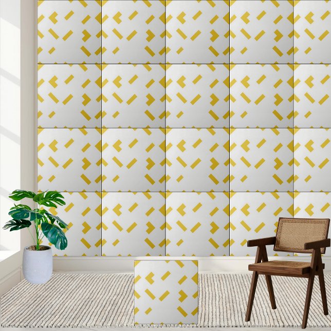 Carreau Motif géométrique moderne jaune et blanc (Modern Geometric Yellow and White Pattern Ceramic Tile)