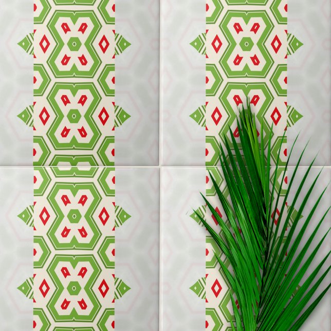 Carreau Motif géométrique moderne vert blanc rouge (Créateur téléchargé)