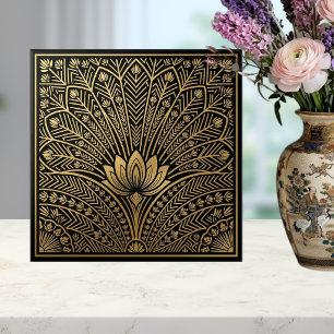 Carreau Motif géométrique noir au lotus doré Art déco